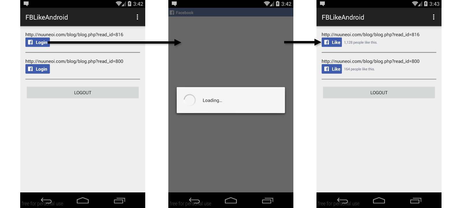 Android app id. Logout example Android.